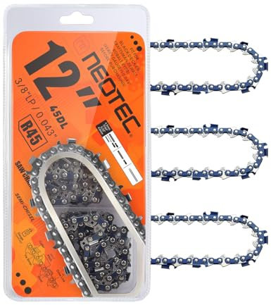 12 Inch Chainsaw Chain, 3/8LP Pitch,0.043 Gauge 45 Drive Links R45 Chain Fits for Dewalt Craftsman Makita and more（3chains）