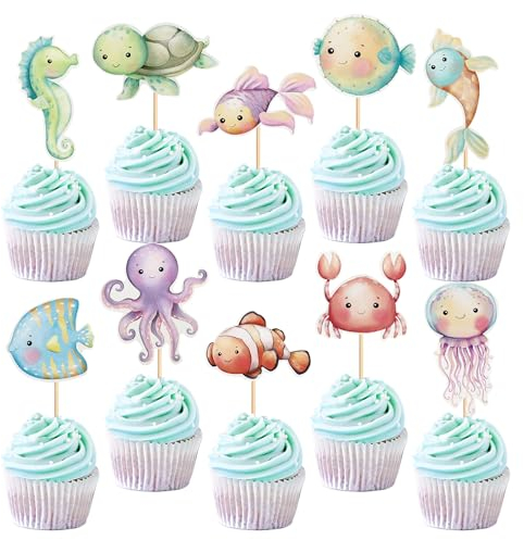 Blumomon 20 Stück Clown Fisch Oktopus Seepferdchen Krabbe Ozean Thema Kuchen Dekoration Ozean Tier Kuchen Topper Birthday Party Dekoration Supplies Geburtstagsfeier Dekoration