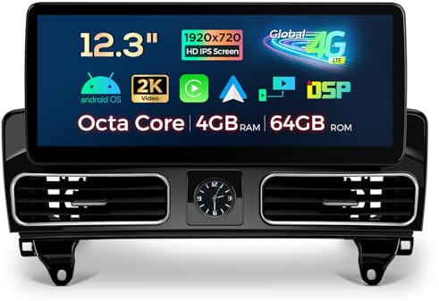 XTRONS 12,3 Zoll Android 14 Autoradio Octa Core 4GB 64GB Multimedia Player Integriertes 4G Car Play GPS Bluetooth WLAN USB Optionale DAB OBD AHD-Kamera für Mercedes Benz ML-Klasse W166 NTG 4.5 4.7
