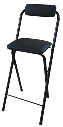 Tragbarer Klappstuhl 55 cm, 60 cm Thekenhöhe, Klapphocker mit Rückenlehne, klappbarer Hochstuhl für die Küche, Café, quadratischer, gepolsterter Sitz (Color : Black, Size : 60cm/24in)