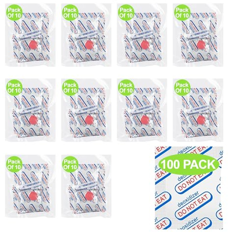 500cc Oxygen Absorbers for Food Storage - 100 Packs(10 x Packs of 10), Food Grade Oxygen Absorbers for Food Storage with Oxygen Indicator, Applicable to Mylar Bags, Mason Jars, and Vacuum Bags