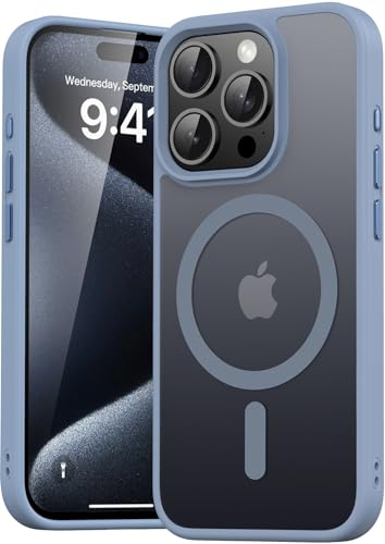 Natiiozie Magnetica Cover per iPhone 15 Pro Compatibile con MagSafe Custodia Traslucida Opaca Posteriore, Antiurto Anti-impronta Resistente ai Graffi Protettiva iPhone 15 Pro Case, Blu