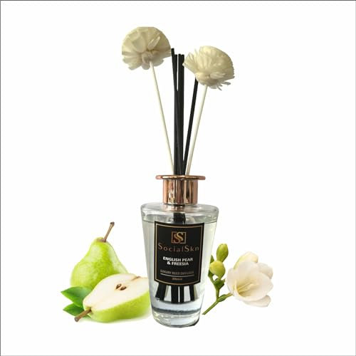 SocialSkn J.Malone-Inspired Room Diffusers Reed 200ml of English Pear & Freesia- Elegant Reed Diffusers for Home Strong Smelling - Diffusers with Sticks and Oil (Inspired by J.Malone)