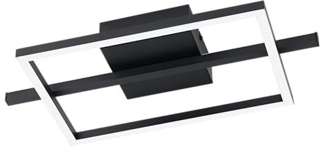 EGLO LED Deckenleuchte Amandolo, quadratische Deckenlampe dimmbar mit Fernbedienung, geometrische Deckenbeleuchtung aus Metall in Schwarz, warmweiß-kaltweiß, RGB Backlight