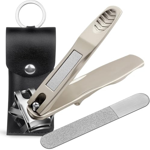 VOGARB 360° Rotating Nail Clippers for Seniors,Large Long Handle Effortless Fingernail Clippers for Men,Women,Ergonomic Grip Heavy Duty Toenail Clippers for Thick Nails with Case (Champagne)