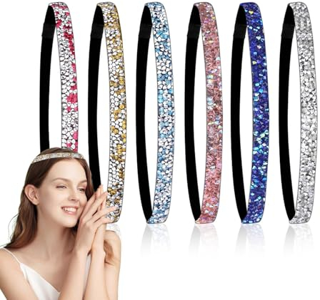 TINGTIING 6 Stück Glitzer Pailletten Haarband Damen Strass Elastisch Haarbänder Glitzer Stirnband Damen Verstellbare Haarband Haar Kopfbedeckung für Tägliche Dekoration Sport Mädchen