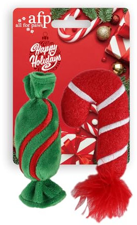 ALL FOR PAWS Katzenminze Spielzeug für Katzen, Katze Weihnachten Spielzeug Süßigkeiten Cane Katzenminze Katze Spielzeug Interaktives Katze Plüsch Spielzeug (Xmas Candy Cane)