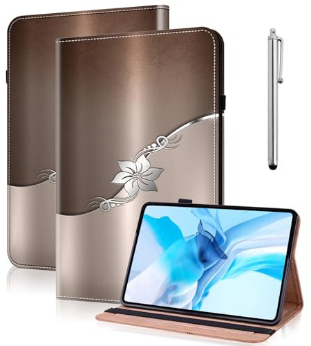TUOLISG Custodia per iPad di 9a generazione 2021/8a generazione 2020/7a generazione 2019 da 10,2 pollici, in pelle PU, con supporto funzionale slot per schede e chiusura elastica, fiore argento