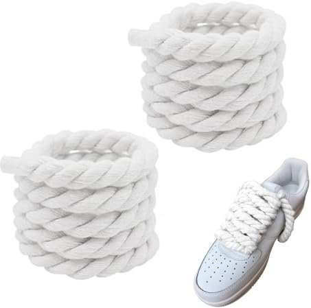 Rope Laces, lacci spessi e spessi, lacci rotondi, in corda di cotone, per Rope Laces Air Force 1, lacci per scarpe 8 mm (150 cm), nastro per scarpe fai da te, resistente agli strappi, bianco, taglia