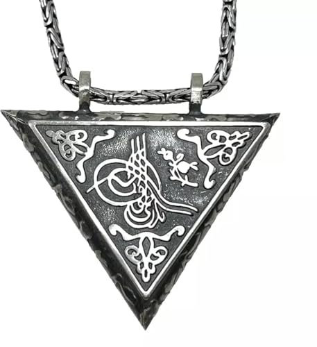 Muska Cevsen & 60cm Königskette 925 Silber +Fatiha Suresi, Ayetel Kürsi, Yasin Suresi, Nazar Dua XXL OSMANLI TUGRA Motiv Gümüs Silver Gümüş Tuğra Muskalık Gümüs Anhänger & Königs Kette Sterlingsilber