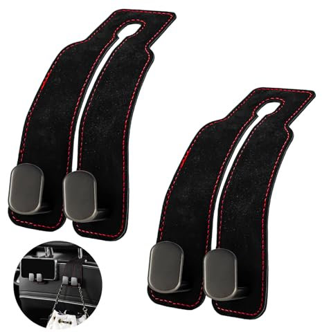 LFBEST 2pcs Car Hooks for Headrest,Seat Back Double Leather Car Seat Organiser Hooks Multifunctional Car Inside Accessories,for Bags, Purses, Handbags (Black)