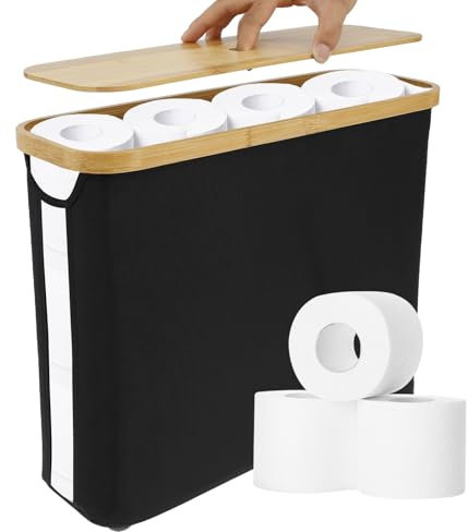 Toilettenpapier Aufbewahrung mit Deckel Vertikal Faltbar 45×15×35cm Klopapier Aufbewahrung mit Transparente Scheibe Klorollenaufbewahrung für Badezimmer Schlafzimmer Küche (Schwarz)
