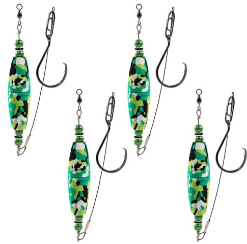 MiOYOOW Wels Rig Posen Set, 4 Stück Wels Angel Vorfach Set, Waller Rig Gerät Welshaken mit Rasseln und Schwimmern zum Welsangeln