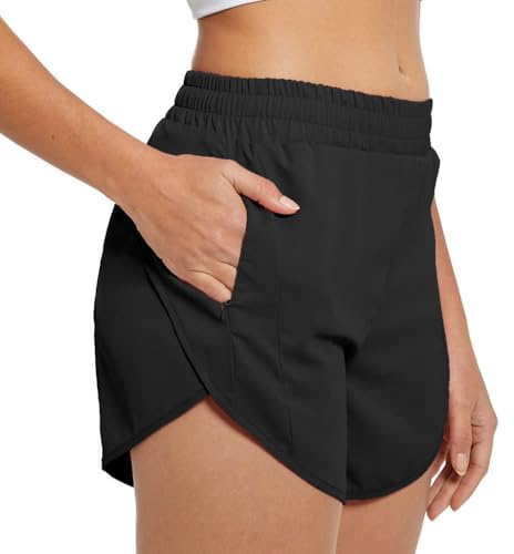 TTPSRY Shorts Damen Sportshorts Jogginghose Fitness Laufshorts Beiläufige Elastisch Schnelltrocknende Sommer Sport Shorts für Workout Yoga mit Reißverschluss und Tasche(Schwarz,XL)