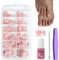 French Fake Toe Nails Set - 120PCS Short Square False Toenails Kit With Glue - White French Tip Pink Full Cover Fake Toe Nails - Acrylic Stick on Toenails Tip for Women Nail Art DIY Gift