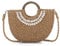 EVEOUT Sac Bandoulière en Paille Femmes été Boho Sac Panier Rond en Rotin Tissé Sac à Main Raphia avec Décoration Coquillage pour Plage Vacances(Marron)