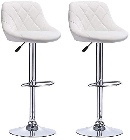 Barhocker, 2 Stück, drehbar, Hocker aus Kunstleder, Hochstuhl, höhenverstellbar, mit Rückenlehne, Fußstütze, Hochstuhl für die Küche (weiß, 2 Stück, 46 x 32 x 73 cm)