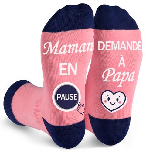 Cadeau Femme Anniversaire Chaussettes Fantaisie 39-42 Cadeau Maman Enceinte Original Cadeaux Femme pour Noël Fête des Mères MamanPause