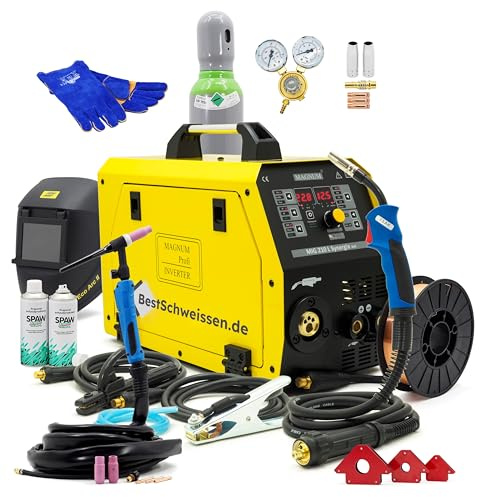Poste à Souder MIG Bestschweissen MAGNUM 210L - Soudure MIG/MAG/TIG/MMA - Poste à Souder Fil Fourré - Kit Complet 200A Casque Inclus (set 2)