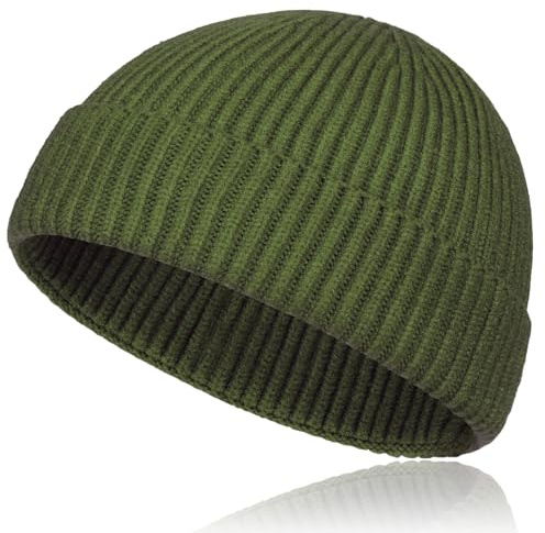 TSKNOMO Woll Fischermütze für den Winter, Trawler-Beanie, Kurze Strickmütze für Männer und Frauen