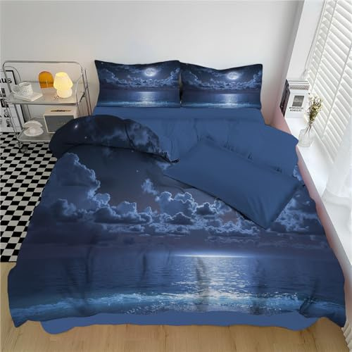DLERFLOVR Pechschwarzer Nachthimmel Bettwäsche 220x240cm 3 teilig Bettbezug - Funkelndes Meer Bettwäsche-Sets mit 2 Kissenbezüge 80x80cm Dunkelblau Wendebettwäsche Kuschlig Weich & Bügelfrei