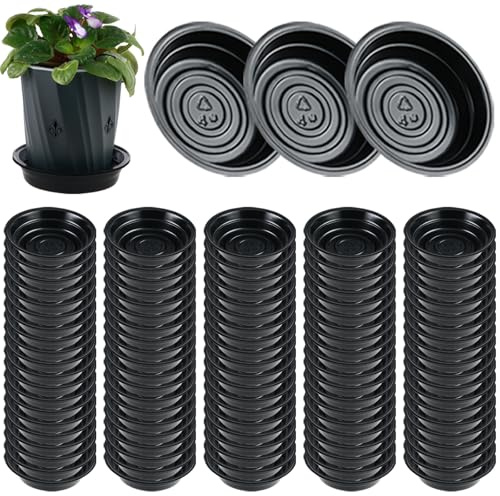 Paquete de 100 platillos grandes de 4 pulgadas para uso en interiores y exteriores, plato de plástico resistente para macetas, bandejas redondas de goteo para atrapar agua de 4 a 20 pulgadas, color
