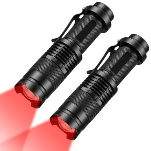 2 Pack LED Red Light Torch, Red Flashlight with Adjustable Focus Portable | Waterproof Night Vision Torch for Astronomy, Animal Observation, Aviation and Camping, Battery Powered