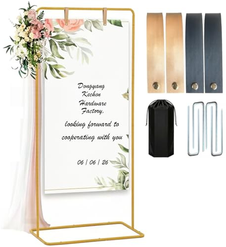 Wedding Welcome Sign Holder, Adjustable Height 5.74FT/1.75M with 4 Ground Stakes, Heavy Duty Square Metal Easel Stand for Outdoor Indoor Use, Party Background Decoration, Flower Display Stand