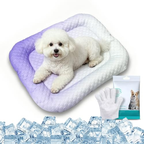 Dog Cooling Mat, Pet Cooling Mat For Cats, Self-Cooling Pet Ice Silk Cold Pad, Summer Heat Relief Pad, Foldable Breathable Non-Toxic Cool Sleeping Mat for Dogs Cats (Purple, XL-80 * 60cm)