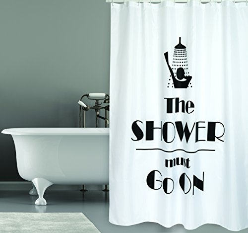 MSV Rideau de Douche Polyester Shower 180x200cm Qualite Premium Noir & Blanc - Anneaux Inclus