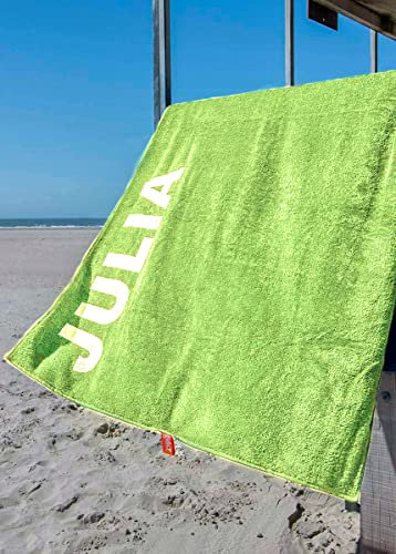 S< S< Strandtuch mit Name - personalisierte Bedrucking - XXL Saunatuch - Strandtuch 100x200 aus Baumwolle (Limegrün)