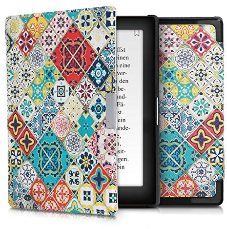 kwmobile Étui Compatible avec Kobo Aura Edition 1 Coque - Étui à Rabat magnétique Tablette eReader Similicuir - Bleu-Rouge-Marron Clair