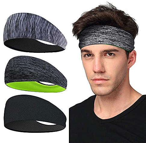 LATTCURE Sport-Stirnband 3 Pack, Herren Stirnband, Schweißband, Stirnband Anti Rutsch, für Jogging, Laufen, Wandern, Fahrrad- und Motorrad Fahren