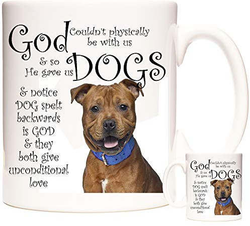 Red Fawn Staffordshire Bull Terrier Dog Ceramic Gift Mug, Staffy Mug, God Gave Us Dogs. 11oz Ceramic Mug. Staffy Gifts.