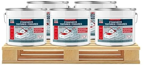 Peinture, résine d'étanchéité toiture, réparation tuiles, fissures, anti-fuites, décore, protège, plusieurs coloris PROCOM 5 x 10L