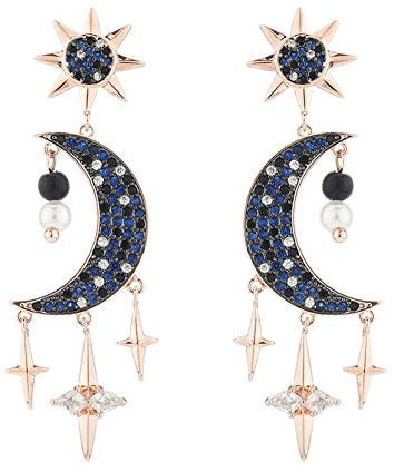 925 Argent Boucles d'oreilles Femme, Mode Européenne Luxe Zircon Étoiles Lune Oreille Clips Tempérament Gland Pendentif Oreille Broche, Cadeau De Fête Hypoallergénique Sans Plomb Oreille Goujons