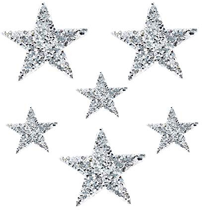 JKJF Fünfzackiger Stern Aufnäher Strass Patches Wärmeübertragung Applique für Kleidung Jeans Jacken Hüte Rucksäcke Schuhe - 6 Stk 4 cm und 6 cm