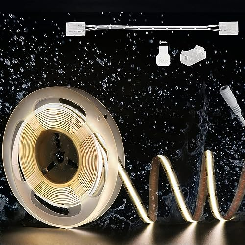 PAUTIX COB LED Streifen IP65 Wasserdicht 4000K Weiß DC24V,6m 504LEDs/M Flexibel CRI90+ LED Strip Light,LED Band für Zuhause Küche DIY mit 8mm Cob Verbinder(Netzteil nicht im Lieferumfang enthalten)