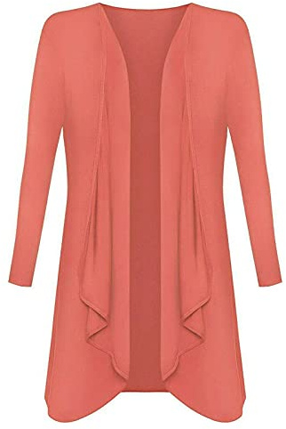 Ladies Hanky Hem Jersey Open Waterfall Boyfriend Women Plus Size Cardigan Top Full Long Sleeve Floaty Duster Jacket Coat Blazer UK (Coral, 8)