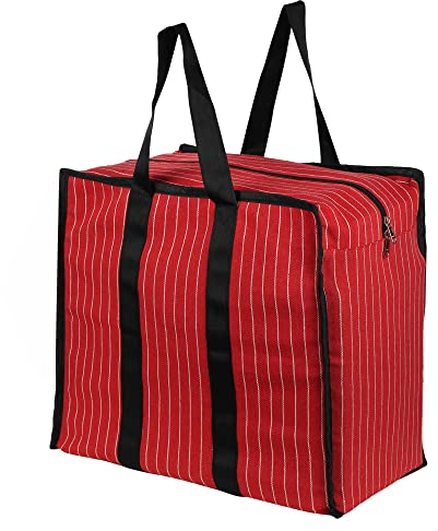Double R Bags Extra Large Multipurpose Heavy Duty Canvas Storage Organizer Shopper Bag with Strong Handles, Zip Cover & 1 Compartment (43x26.6x45.7 cm, Red, Pack of 1)