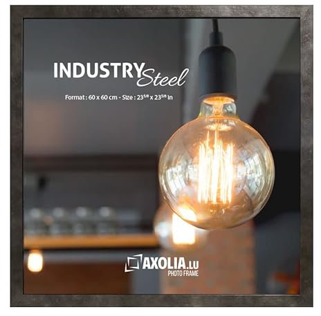 Axolia Cadre Photo 60x60 cm en résine avec verre synthétique- Décoration murale - Industry Steel - Métal brossé