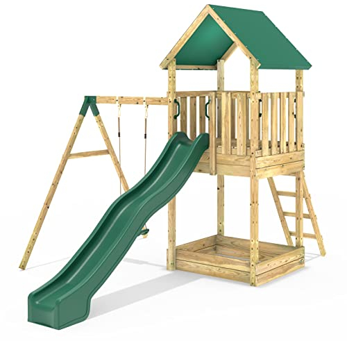 Rebo® Modular Wooden Climbing Frame Adventure Playset -Tower with swing Wychwood | OutdoorToys | Kids' Outdoor Wooden Garden Play Equipment, Children's Jungle Gym