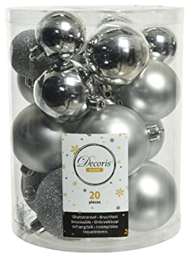 Kaemingk Weihnachtskugeln Kunststoff 4-6cm x 20 Stück Mix Christbaumkugeln Set Silber