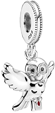 Lkwidi Charme Hedwig Eule, Black Red Dangle Charms-Anhänger 925 Sterling Silber Charm Bead Pendant für Europäische Armbänder und Halsketten