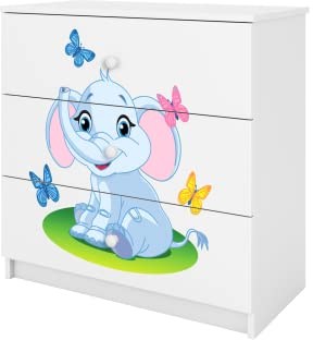 Générique Babydream Kommode Elefant aus Spanplatten, 81 x 41 x 80,5 cm, 3 Schubladen, Farbe Weiß