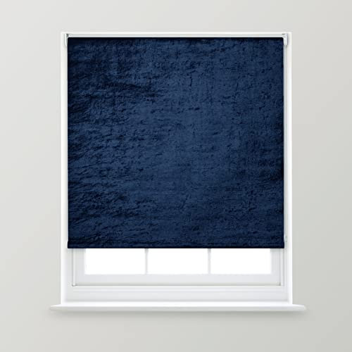 A.Unique Home Premium Trimmable Thermal Crushed Velvet Roller Window Blind in a Variety of Colours and Sizes Ideal for any Room - 2FT - Navy - 60cm (W) x 170cm (L) | 23.6 (W) x 66.9 (L)