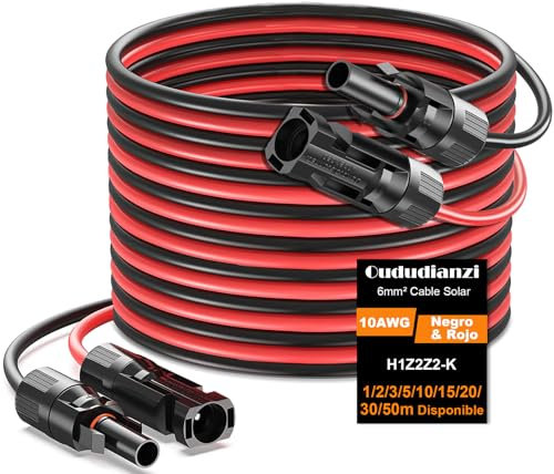 Oududianzi Câble Solaire 6mm2 30m, Rallonge Câble Panneau Solaire 1/2/3/5/8/10/15/20/30m, Cable Solaire avec Étanche IP68 Connecteurs Mâles et Femelles pour Photovoltaïques Systèmes (6mm² 30m)