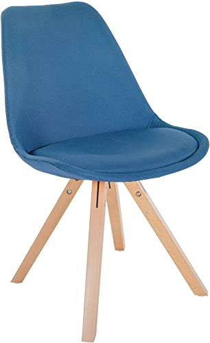 CLP Stuhl Sofia Mit Stoffbezug Und Hochwertiger Polsterung I Besucherstuhl Mit Robustem 4-Fuß Holzgestell, Farbe:blau, Gestell Farbe:Natur (eckig)