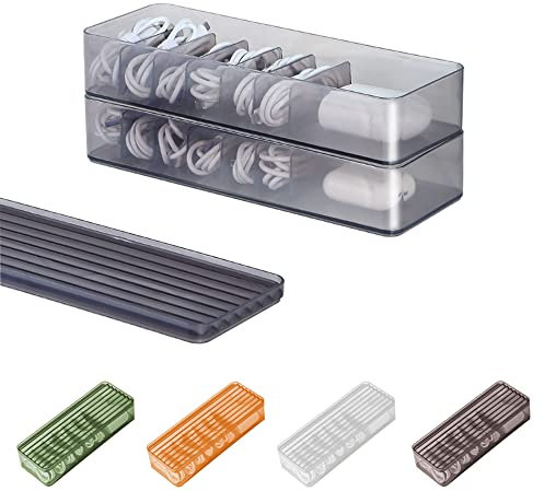 STARRY G Kabelaufbewahrungsbox mit Deckel, 7-Gitter-Kabel-Organizer-Box, große Aufbewahrungsbox für Kabel, Ladestecker, transparente Kabelmanagement-Box (kostenlose 3M-Kabelbinderrolle) -2 Schichten