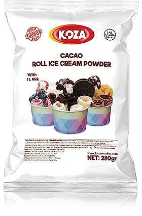 Koza Rolleis Thai Style 280gr - Eis selbermachen I Eispulver ohne Eismaschine I Speiseeis Pulver | eiscreme pulver | Roll Ice Cream Powder | eis pulver | Eismix | Halal | Grundmischung (Schokolade)